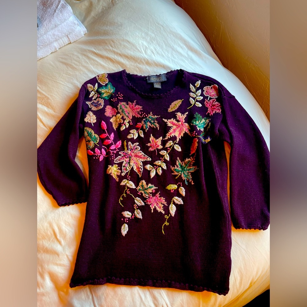 Vintage Lane Bryant fall floral thanksgiving autumn 3/4 sleeve embroidered large